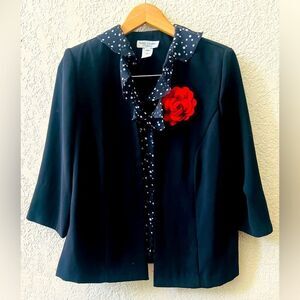 Miss Dorby Blazer Sz 12P Black Polka Dot Collar 3.4 Sleeves Removable Rose Vtg